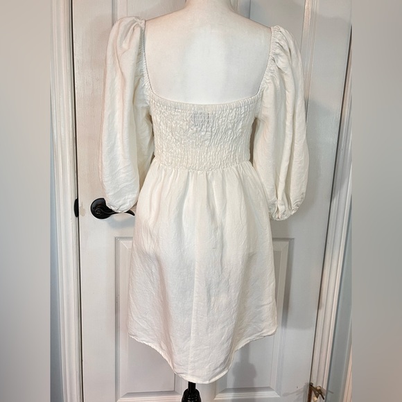Tuckernuck 100% Linen Annie Smocked Dress Large Cream Puff Sleeve Mini Bridal - Picture 3 of 12